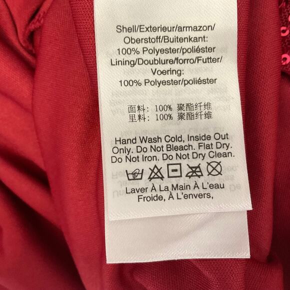 DKNY Red Sequined Cocktail Dress Size 14 Knee Length Short Sleeve Shift - Picture 9 of 11